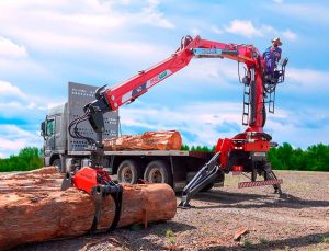 Grua florestal Penzsaur 9Z otimiza a movimentação de toras de madeira