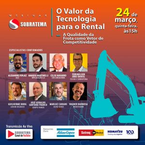 Mercado de locação apresentará no Webinar da Sobratema o valor da tecnologia para competitividade